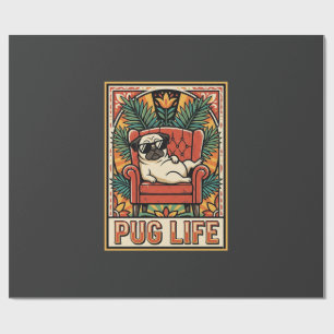 Papier Cadeau Chien d'art populaire rétro Pug Life