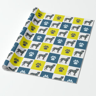 Papier Cadeau Chien de boîte & Paw Yellow & Black Grid Line