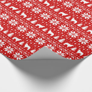 Papier Cadeau Chien de Borzoi Silhouettes Noël Rouge