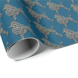 Papier Cadeau Chien de caniche Silhouette Jaune & Grille Bleue