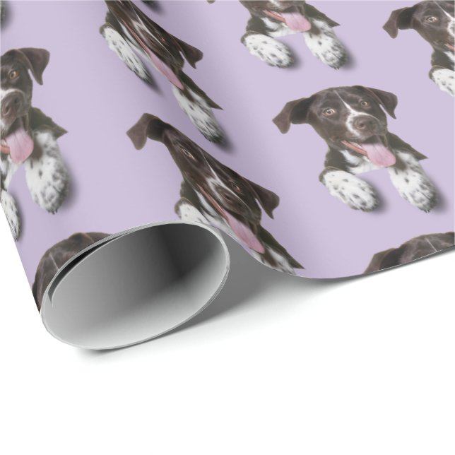 Papier Cadeau chien de chien sur violet (Coin rond)