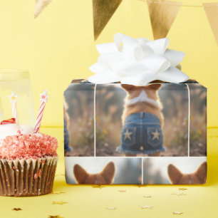 Papier Cadeau Chien de Corgi portant des shorts Denim