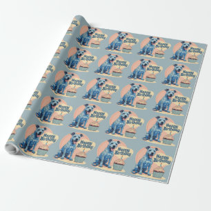 Papier Cadeau Chien de Heeler Bleu coloré