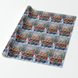 Papier Cadeau Chien de Labrador Noël Camion Rouge Fêtes