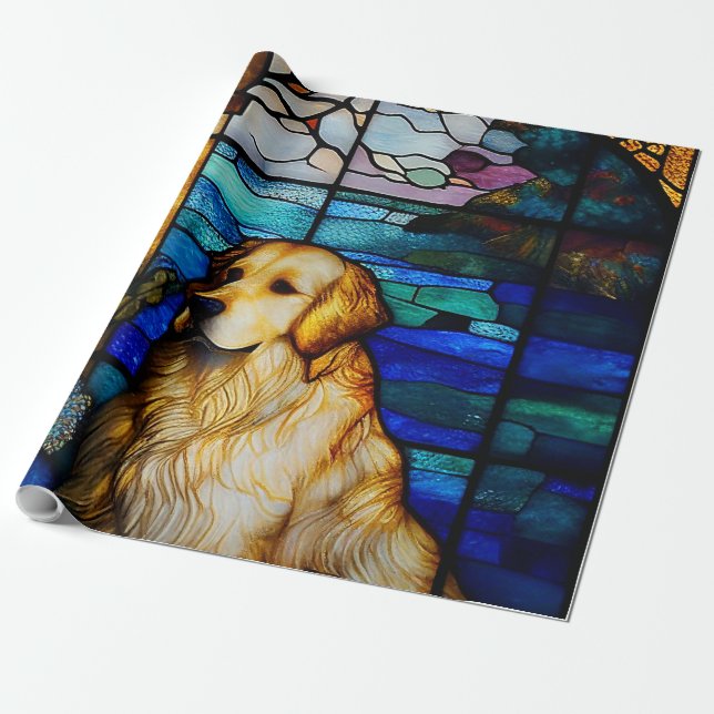 Papier Cadeau Chien de Motif en verre d'or pour retriever (Déroulé)