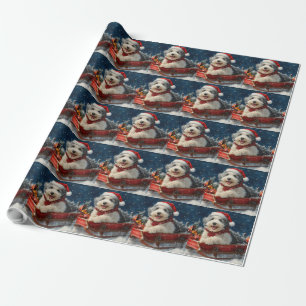 Papier Cadeau Chien de mouton anglais dans Sledge Let it neige C
