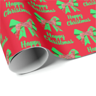 Papier Cadeau Chien de Noël Greyhhound & Bow Rouge Vert
