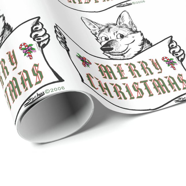 Papier Cadeau Chien de Noël : Joyeux Noël ! (Coin rond)