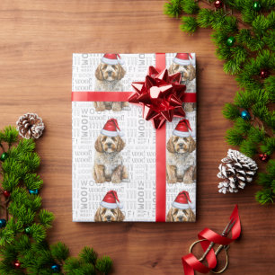 Papier Cadeau Chien de Noël Père Noël Cockapoo
