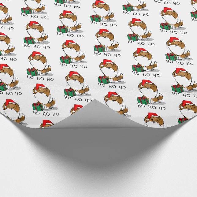 Papier Cadeau Chien de Noël Santa Hat Shetland Sheepdog (sable)  (Coin)