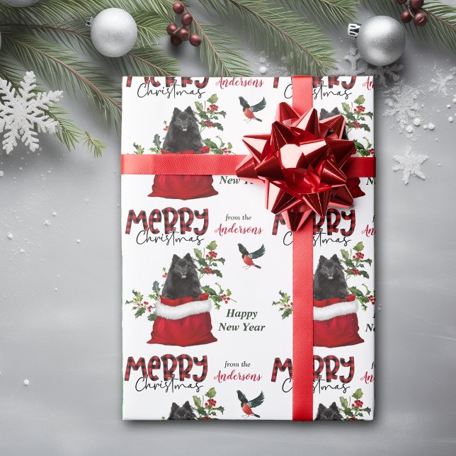 Papier Cadeau Chien de Poméranie Noire dans le sac cadeau de Noë (Créateur téléchargé)