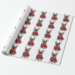 Papier Cadeau Chien de pub portant un costume de Père Noël pour