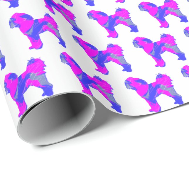 Papier Cadeau Chien de race Cavapoo Silhouette P&B cadeau blanc (Coin rond)