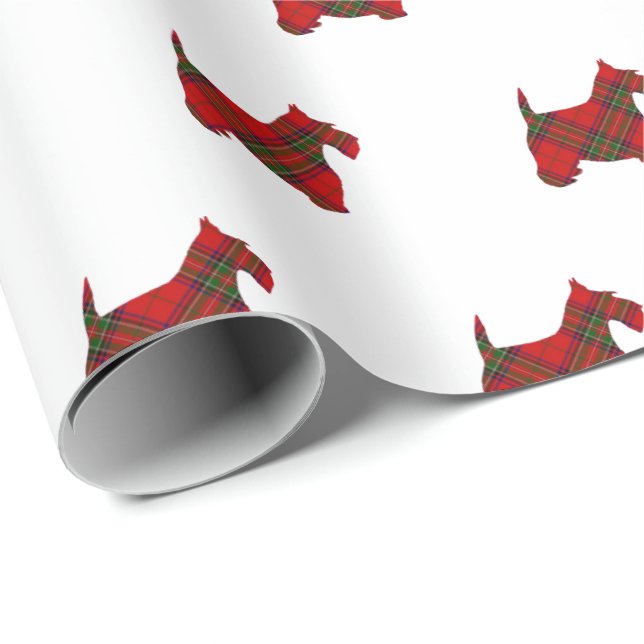 Papier Cadeau Chien de Scottie de plaid (Coin rond)