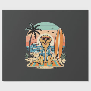 Papier Cadeau Chien de surf Rétro Plage Été