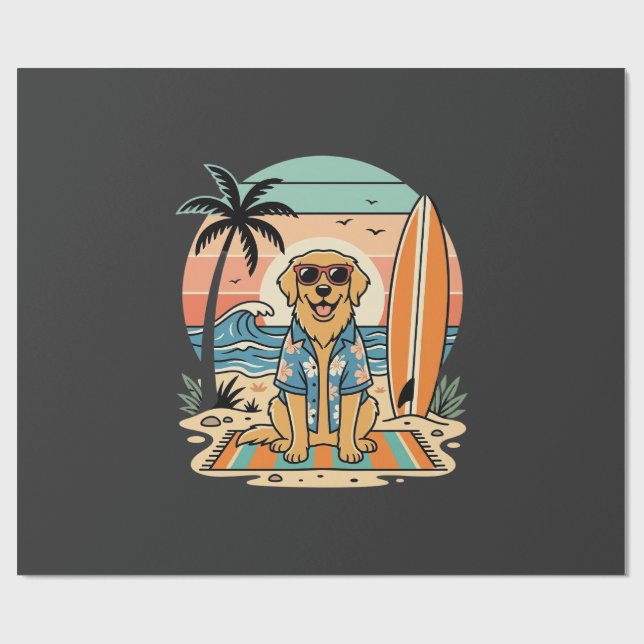 Papier Cadeau Chien de surf Rétro Plage Été (Plat)