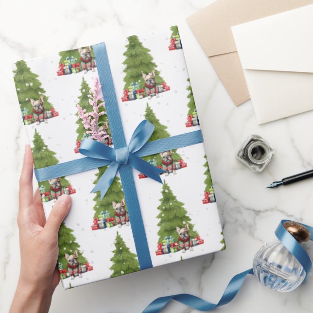 Papier Cadeau Chien de taule français de Noël avec cadeaux (Cadeaux)