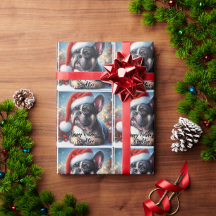 Papier Cadeau Chien de taureau français à Santa Hat