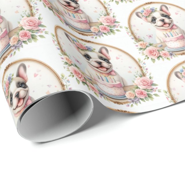 Papier Cadeau Chien de taureau français mignon Pastel - Annivers (Coin rond)