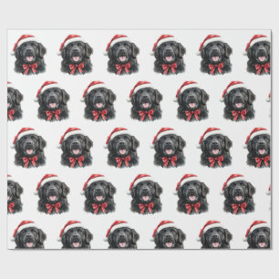 Papier Cadeau Chien de Terre-Neuve avec chapeau de Père Noël