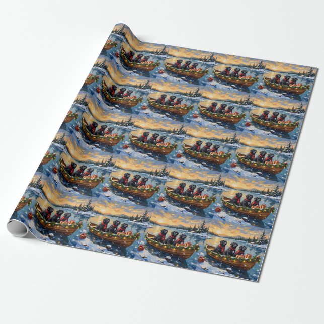 Papier Cadeau Chien de Terre-Neuve Noël Bateau Fêtes (Déroulé)