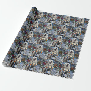 Papier Cadeau Chien des Grands Pyrénées à moto pour Noël