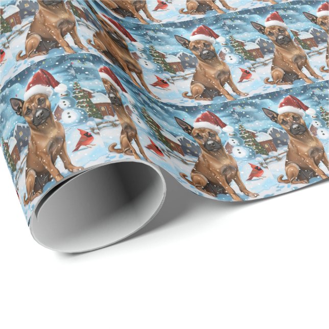 Papier Cadeau Chien d'hiver belge Malinoi Wonderland Noël (Coin rond)