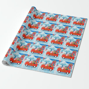 Papier Cadeau Chien Doberman dans un camion de livraison de Noël