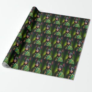 Papier Cadeau Chien Doberman en robe de la Saint-Patrick