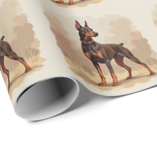 Papier Cadeau Chien Doberman Pinscher Marron Rouille Rouge