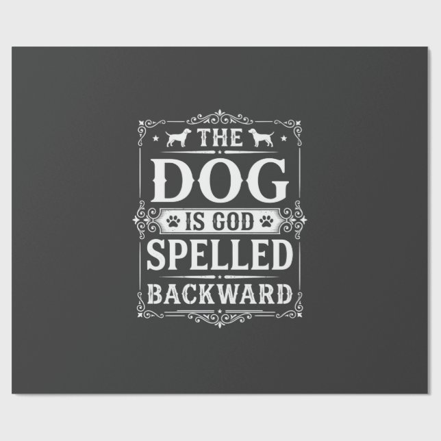 Papier Cadeau Chien Drôle Dieu Écrit à l'Envers (Plat)
