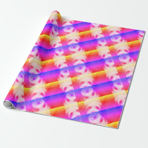 Papier Cadeau Chien duveteux motif répétitif avec couleurs tropi