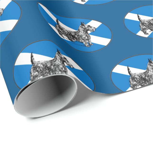 Papier Cadeau Chien écossais de Scottie avec le drapeau de (Coin rond)