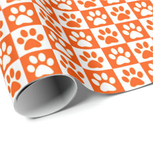 Papier Cadeau Chien Empreinte de patte orange et blanc