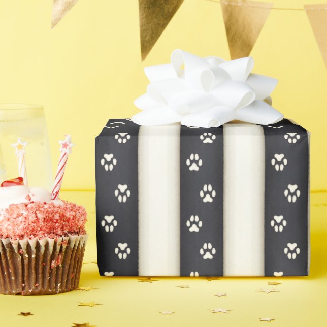 Papier Cadeau Chien Empreintes de pattes Black & Antique White A (Fête d'anniversaire)