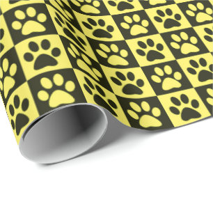 Papier Cadeau Chien Empreintes de pattes noir et jaune