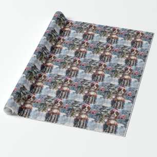 Papier Cadeau Chien Épagneul Breton à moto Noël