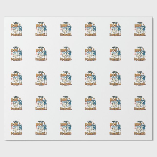 Papier Cadeau Chien est sonnette aboiement blanc bleu_1 (Plat)