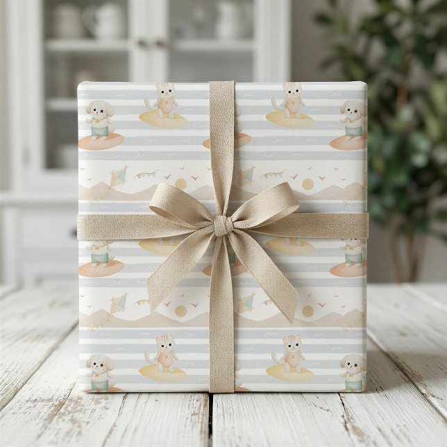 Papier Cadeau Chien et Chat de Surf Mignon (Créateur téléchargé)