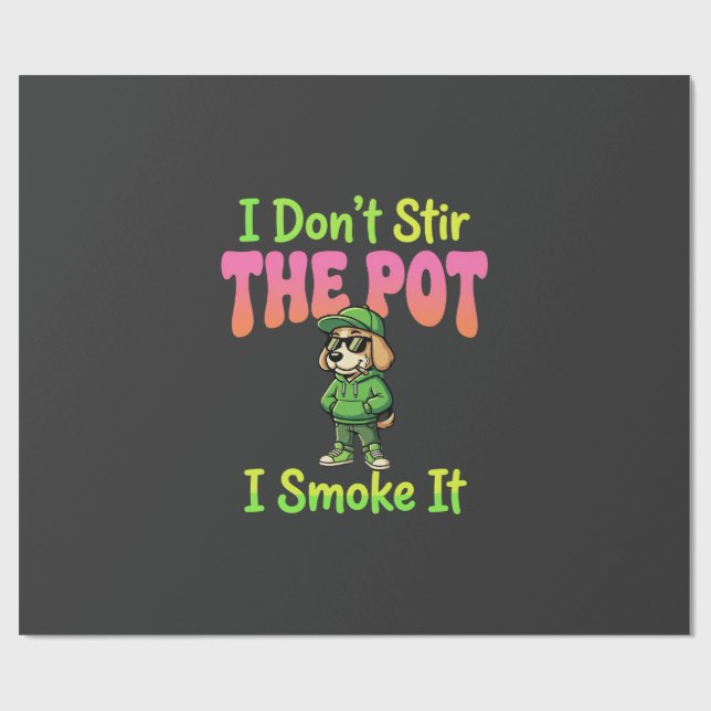 Papier Cadeau Chien Fumeur de Joint Drôle Stoner (Plat)