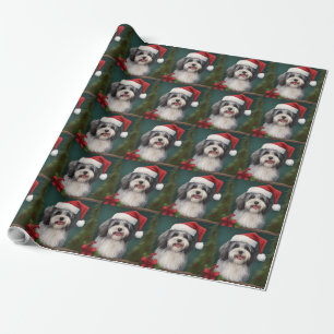 Papier Cadeau Chien Havanais en Noël de neige