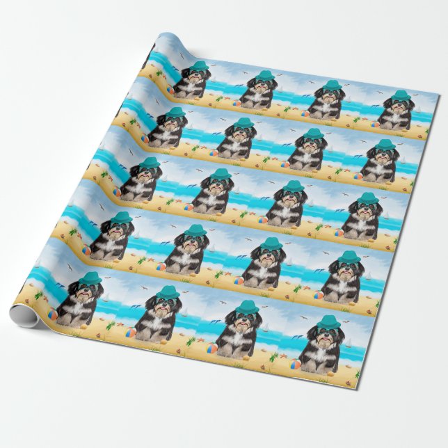 Papier Cadeau Chien Havanais sur la plage (Déroulé)