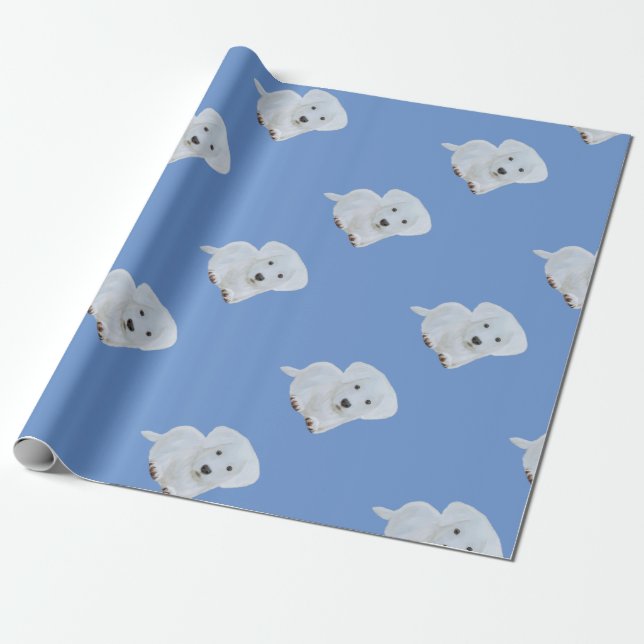 Papier Cadeau Chien heureux de blanc de chiot de bébé mignon (Déroulé)