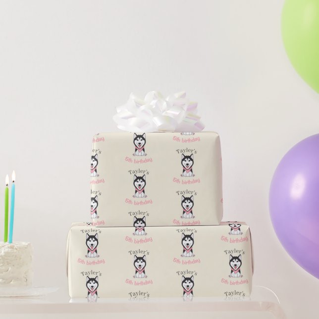 Papier Cadeau Chien husky noir et blanc mignon (Cadeaux de fête)