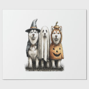 Papier Cadeau Chien Husky Sibérien Fantôme d'Halloween