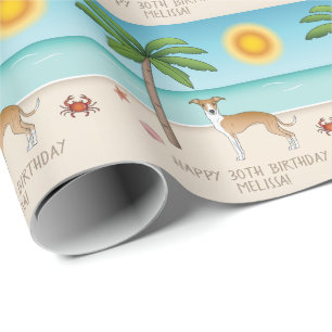 Papier Cadeau Chien Iggy Fauve Et Blanc Sur Une Plage Tropicale