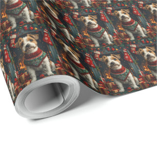Papier Cadeau Chien Jack Russell avec des cadeaux de Noël Chemin