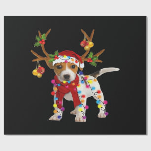 Papier Cadeau Chien Jack Russell Magnifique Renne Lumière de Noë