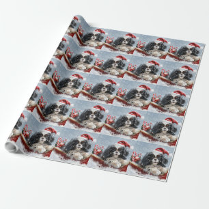 Papier Cadeau Chien Japonais Chin Noël Fête