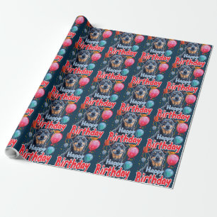 Papier Cadeau Chien Kelpie Australien avec Ballons Anniversaire